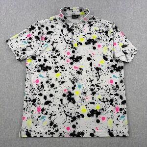 Sunday Swagger Polo Shirt Mens XL White Paint Splatter Short Sleeve Golf Preppy